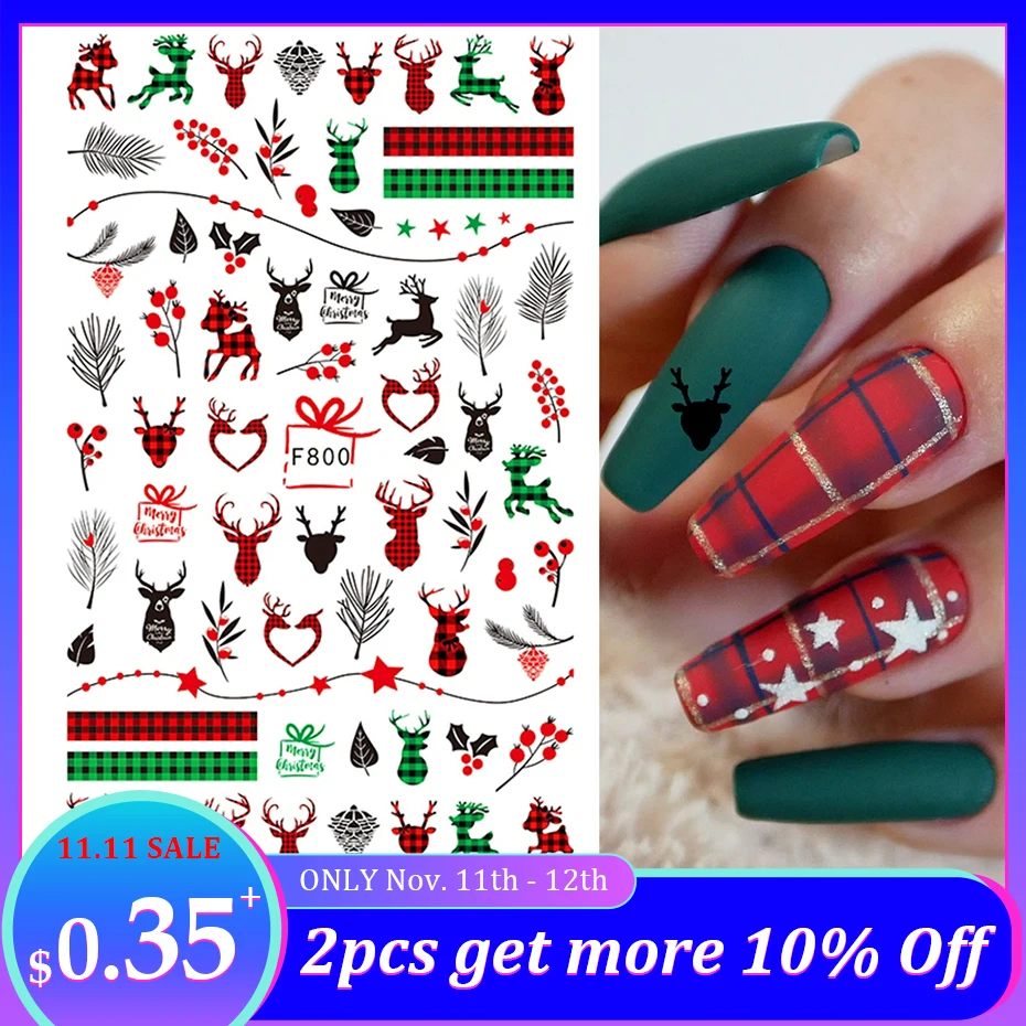 

Рождественские 3D наклейки для ногтей, зимние снежинки, искусственные деревья, Мультяшные клейкие слайдеры, аксессуары для дизайна ногтей, н...