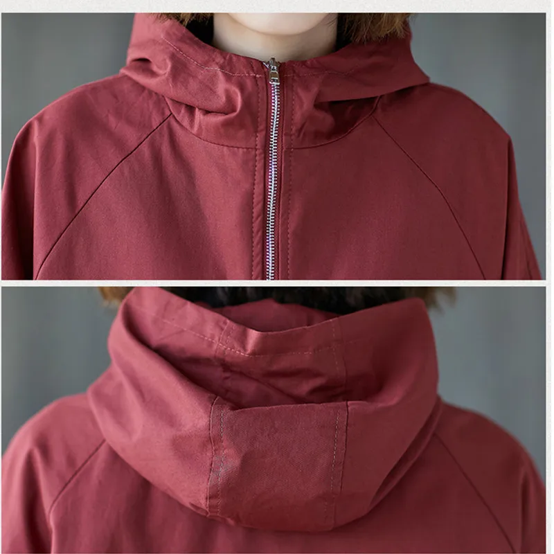 

Oversized women hooded trench coat 2020 spring autumn loose zipper long overcoat solid color fashion casual female windbreaker