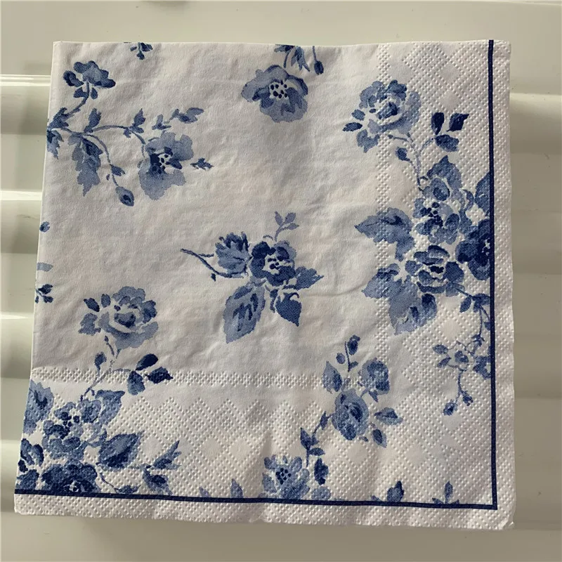 20 винтажных салфеток для стола бумажные Элегантные салфетки цветочный синий
