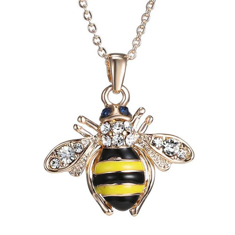 

female necklace Bee Rose Gold Pendant Necklace Elements Crystal Necklaces For Women Jewelry choker necklace collares para mujer