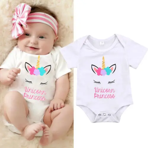 

AA New Year's Costumes For Boys Girls Summer Unicorn Flower Bodysuit For Newborn Baby Cotton Short Sleeve Jumpsuit Baby Clothing