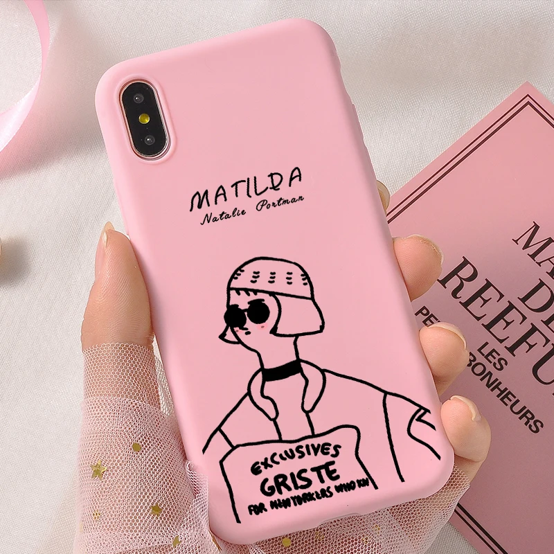 Милый чехол для телефона Leon Matilda iPhone 6 6S 7 8 Plus силиконовый мягкий 11 Pro X XR XS MAX задняя