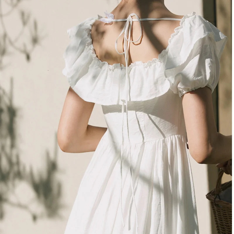 DEAT для отдыха рукав-фонарик квадратный воротник до середины икры платья женщин