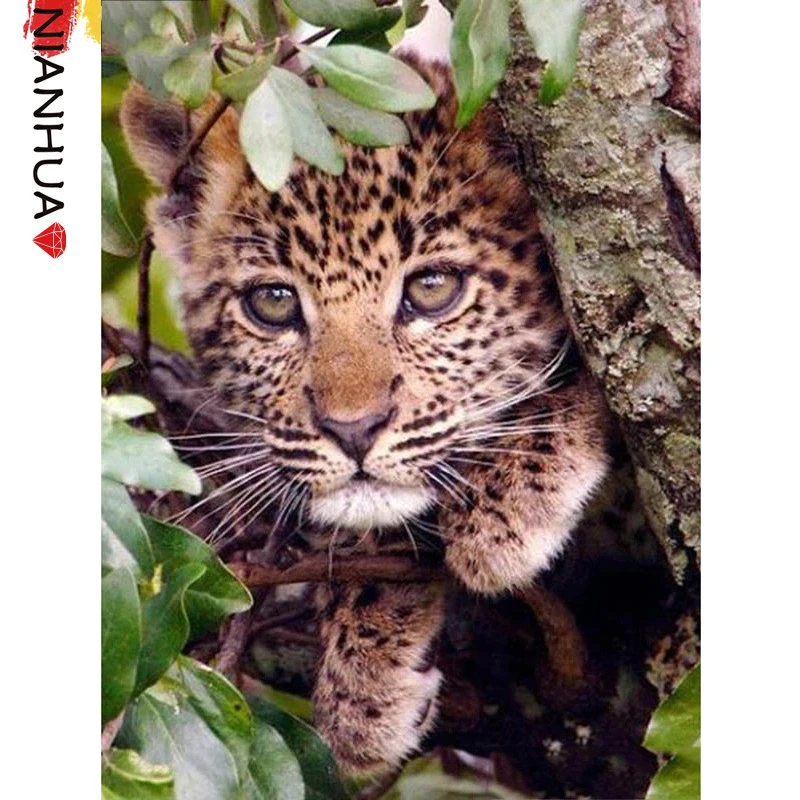 

Diamond Mosaic Painting DIY Little Leopard In The Animal Forest 5D Mural Art Square Round Photo Embroidery Set Gift Home