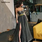 Скромное Черное вечернее платье Smileven 2021, ТРАПЕЦИЕВИДНОЕ блестящее Тюлевое сексуальное платье для выпускного вечера, вечернее платье