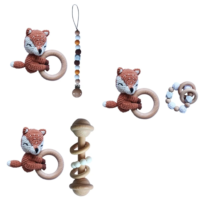 

Baby Pacifier Clip Chain Dummy Holder Wooden Teething Bracelet DIY Crochet Animal Teether Infants Rattle Soother Molar Toy Newbo