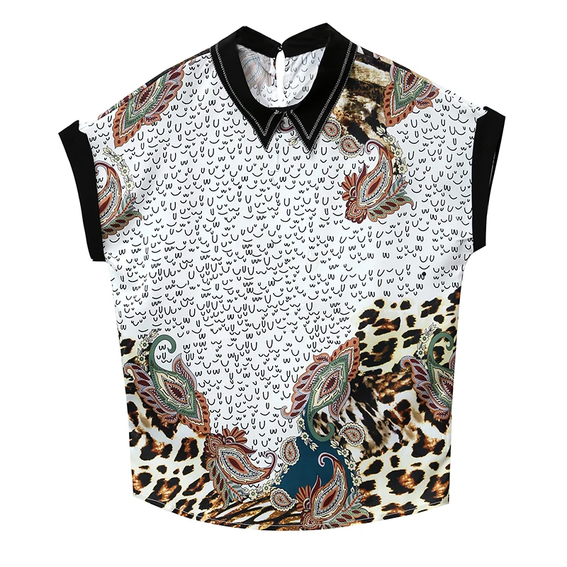 

COIGARSAM Fashion Print blouse women Summer Chiffon Straight Turn-down Collar blusas womens tops and blouses 8794