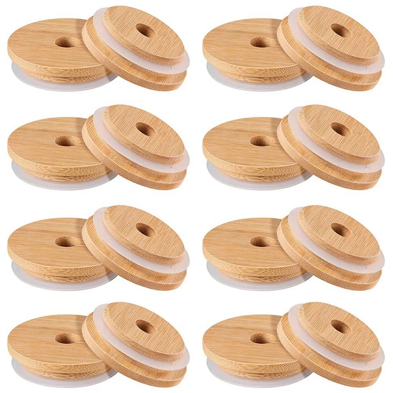 

16Pcs Reusable Bamboo Jar Lids 70MM Bamboo Mason Jar Lids with Straw Hole for Wide Mouth Mason Jar (16Pcs)