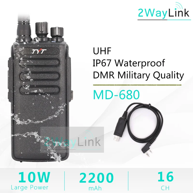 UHF-Program. Cable DMR цифровой TYT MD-680 двухстороннее радио 10 км UHF 400-470 МГц VHF 136-174 МГц Высокая мощность 10 Вт водонепроницаемый IP67 рация 10 км MD680 - Цвет: UHF-Program. Cable