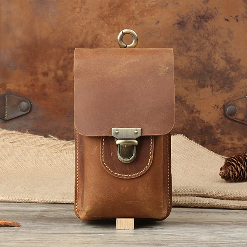 Поясная сумка для мужчин поясная из натуральной кожи Crazy Horse мобильный телефон с