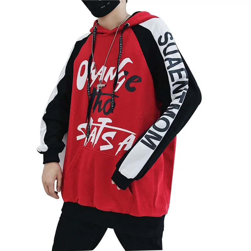 

Spring Autumn Sweatshirts Men's Chinese Trend Printed Letter Coats Street Style Pullover Hooded Loose Jacket