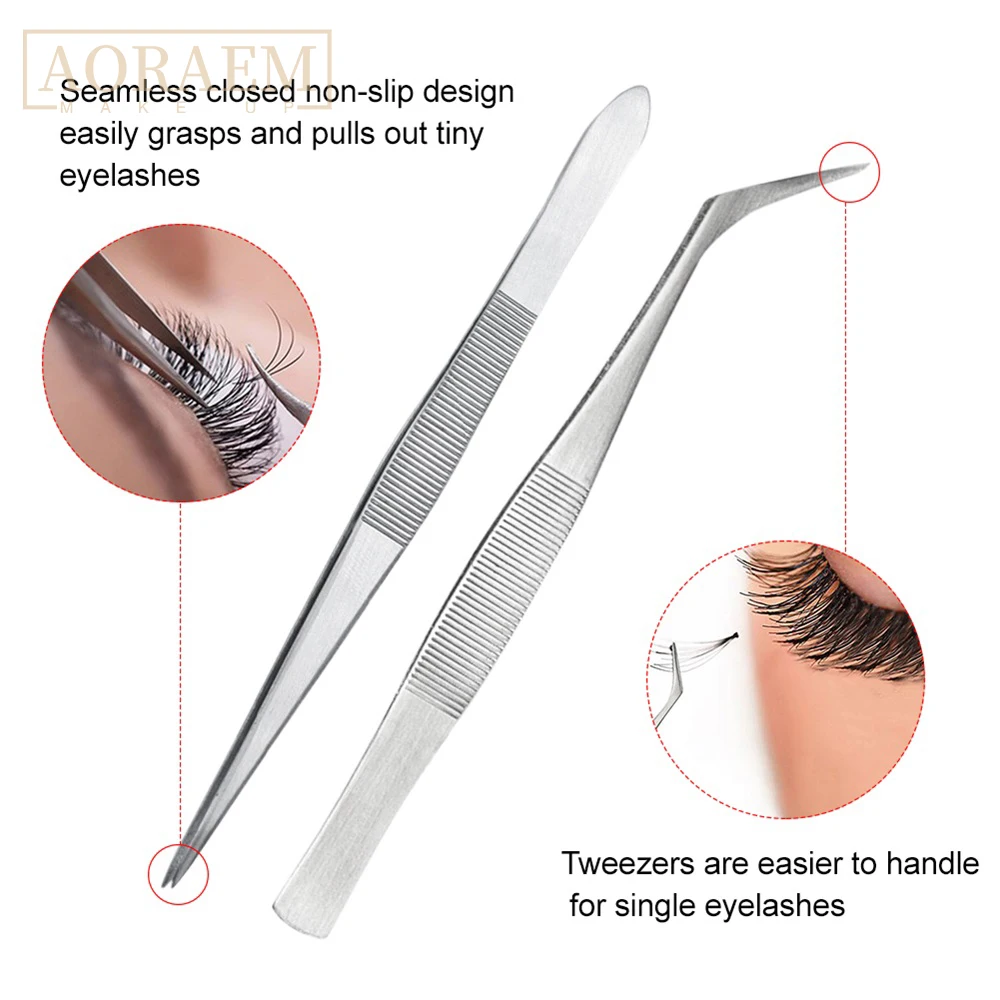 

AORAEM False Eyelashes Makeup Sets For Beginners Professional Eyelash Extension Kit Pads Curler Eyebrow Tweezers Grafting Tools