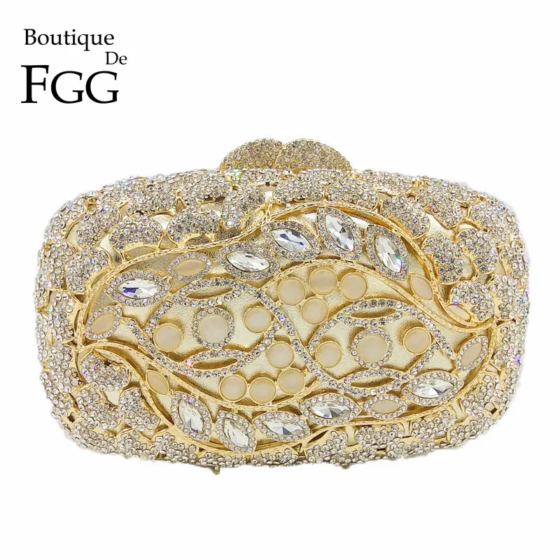 Женский Блестящий клатч Boutique De FGG с золотыми опаловыми камнями|evening clutch bags|bridal