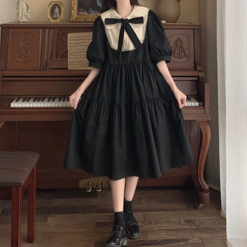 

Elegant Vintage Dress Woman Summer 2021 Kawaii Maxi Dresses Sweet Cute Puff Sleeve Preppy Style Sundress Lolita Outfits