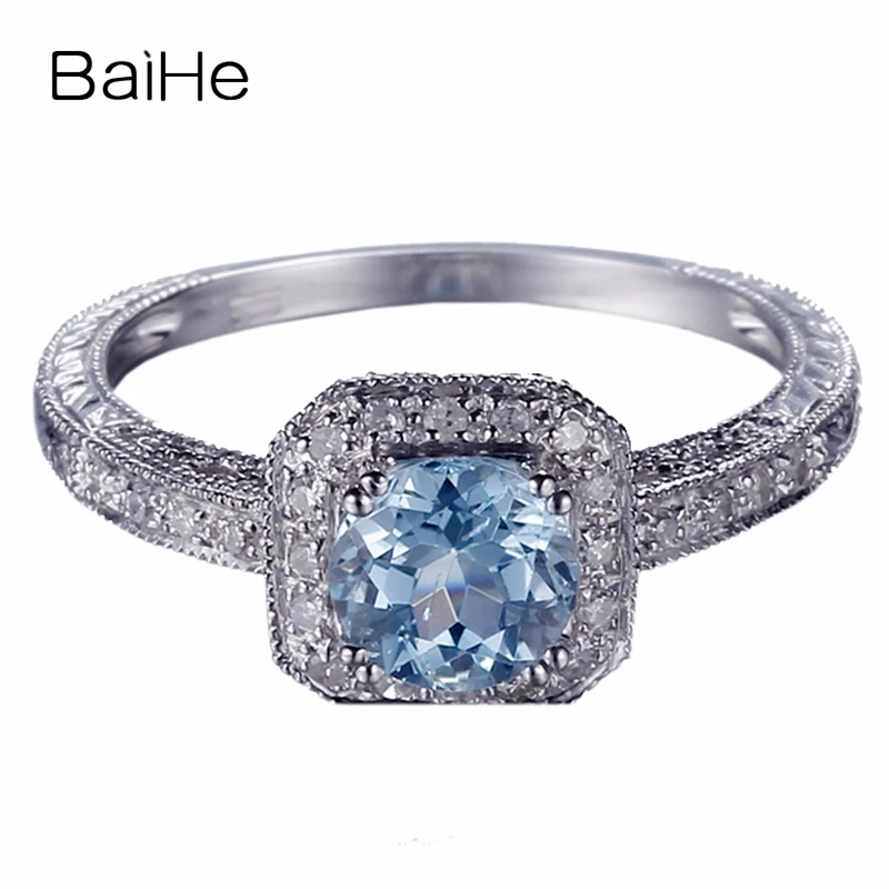 

BAIHE Sterling Silver 925 Genuine Sky Blue Topaz Ring Wedding Band Women Man Ring Trendy Fine Jewelry Anillo خاتم توباز أزرق سما