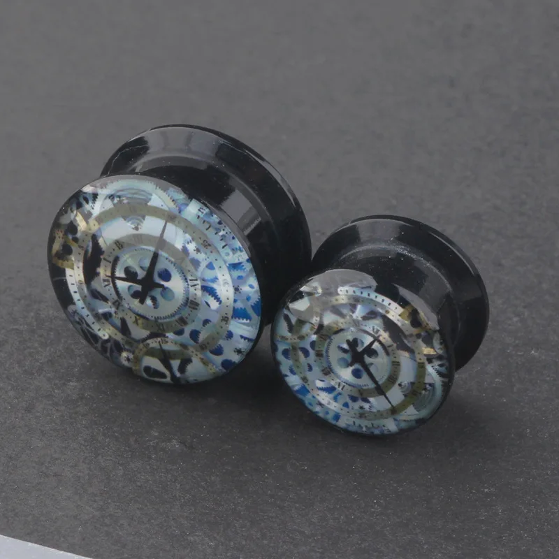 Акриловые Заглушки для ушей с принтом часов тонкие двойные расклешенные туннели