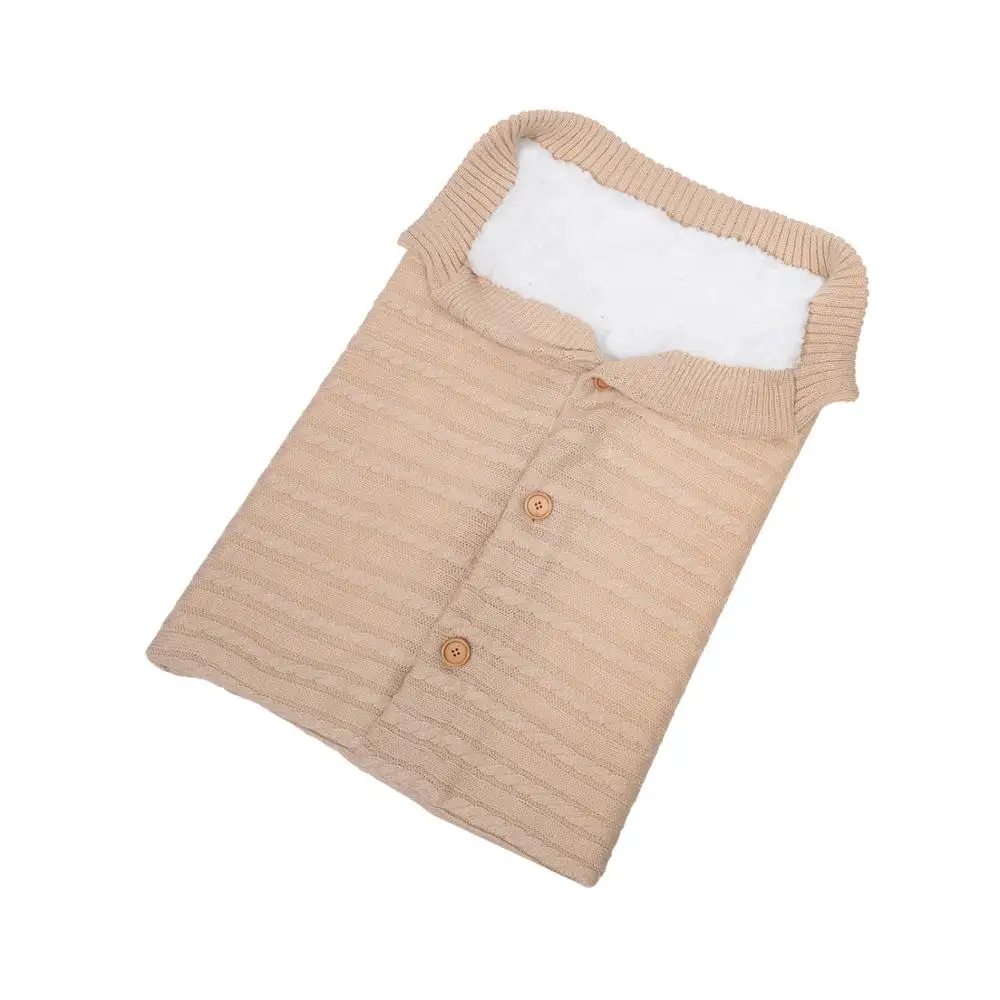 

Wool knitting and velvet thickening to keep warm European and American new button sleeping bag Baby outdoor baby stroller sleep