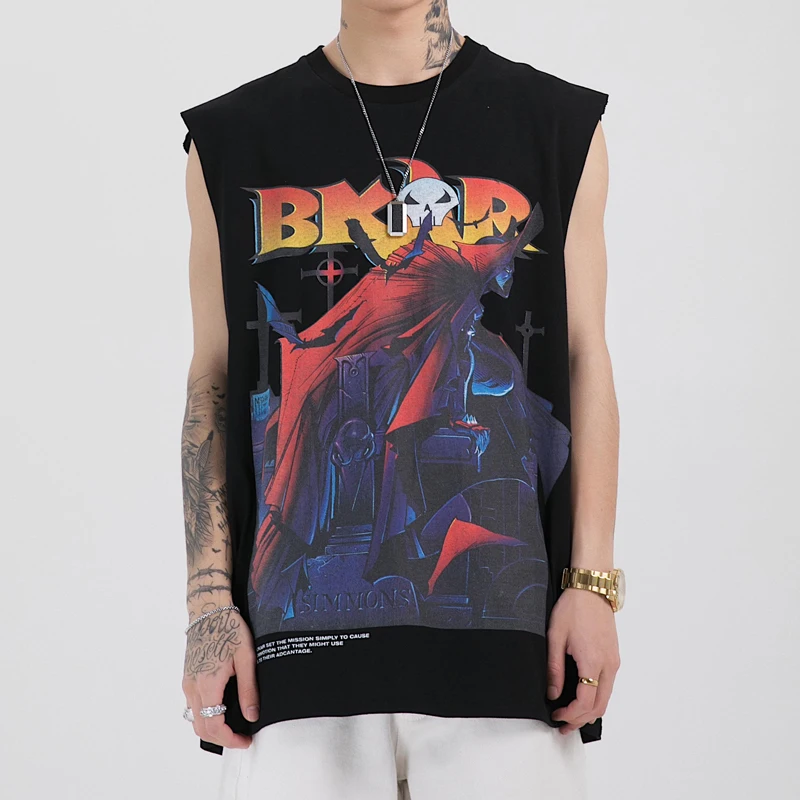 Футболка мужская длинная в стиле хип-хоп с мультяшным принтом | Мужская одежда