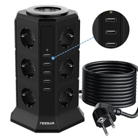 tessan tower multi power strip vertical eu plug 12 way outlets sockets with 5 usb overload protector switch 2m extension cord