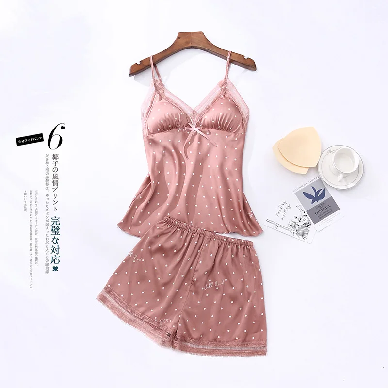 

Nighty+Shorts Women Nightwear Sexy 2PCS Pajamas Suit Summer New Sleepwear Intimate Lingerie Pink Home Clothing Sleep Set