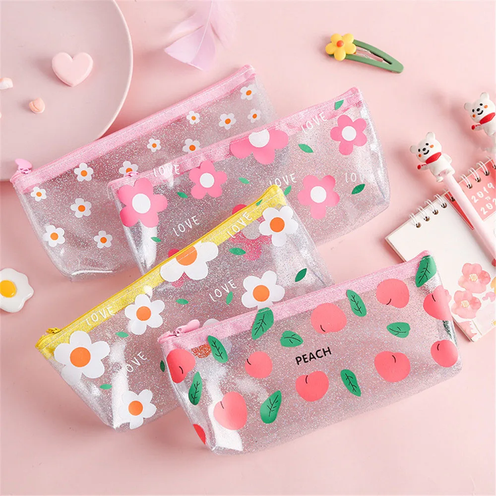 Прозрачная сумка для карандашей с милыми цветами|Пеналы| |