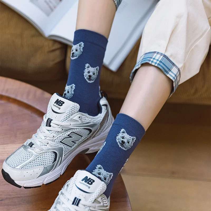 Носки женские средней длины с изображением милой мультяшной собаки 1 пара