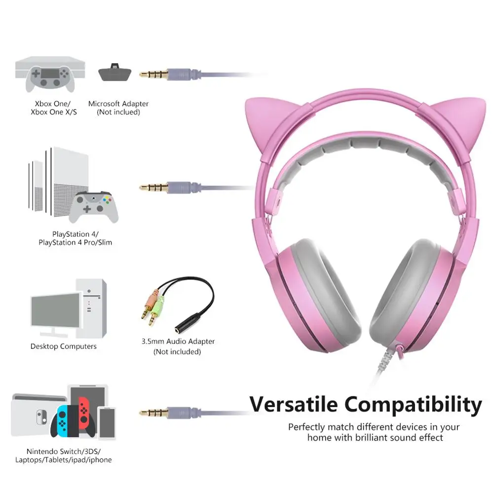 

Somic G951S wired Headset 3.5mm Pink Cat Ear Gaming Earphone Profession Noise Reducing Head-mounted Earphone for PC Phone Games