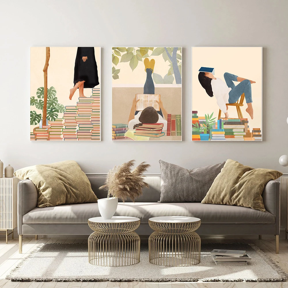 Настенная картина на холсте Абстрактная Бохо девушка книга скандинавские