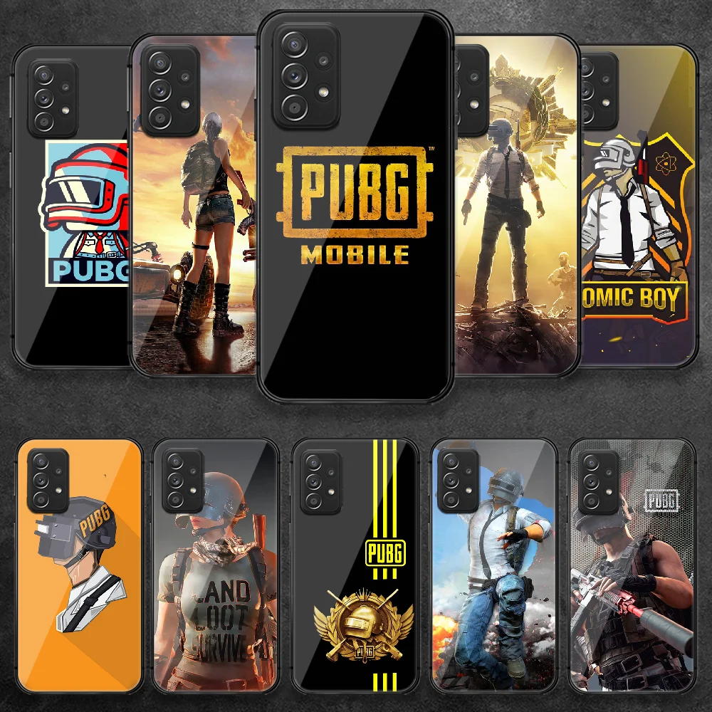 

PUBG Game Tempered Glass Phone Case Cover For Samsung Galaxy A 10 12 20 E 21 30 32 50 40 51 52 70 71 72 S Hoesjes Soft Black