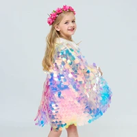 sequins princess girls cape cloak for beach party costume children rainbow shawl cosplay christmas party kids girl wrap
