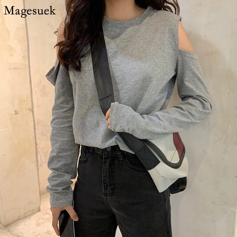 

New Korean Off Shoulder White Shirt Women Fashion Long Sleeve Top Women Cotton Plus Size Blouses Women Casual Blusas Mujer 11825