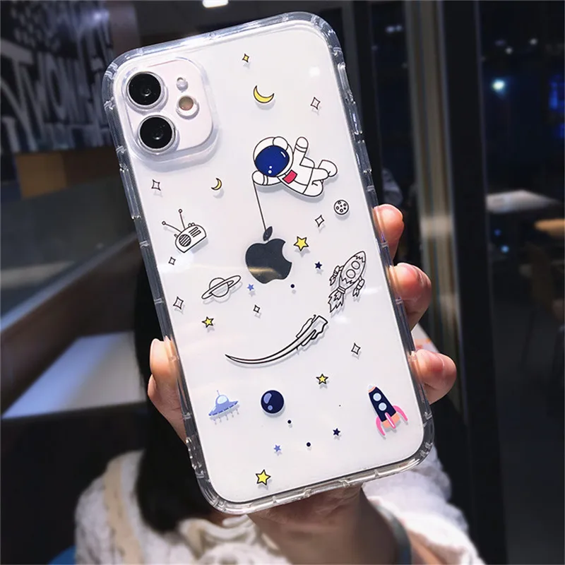 moskado Cartoon Astronaut Planet Phone Cover For iPhone 12 11 Pro Max X XR XS Max 7 8 Plus Transparent Soft Silicone TPU Case