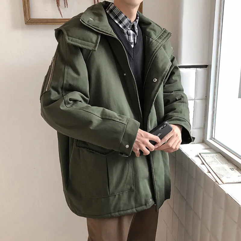 Зимняя хлопковая куртка Мужская теплая Толстая Модная парка однотонная