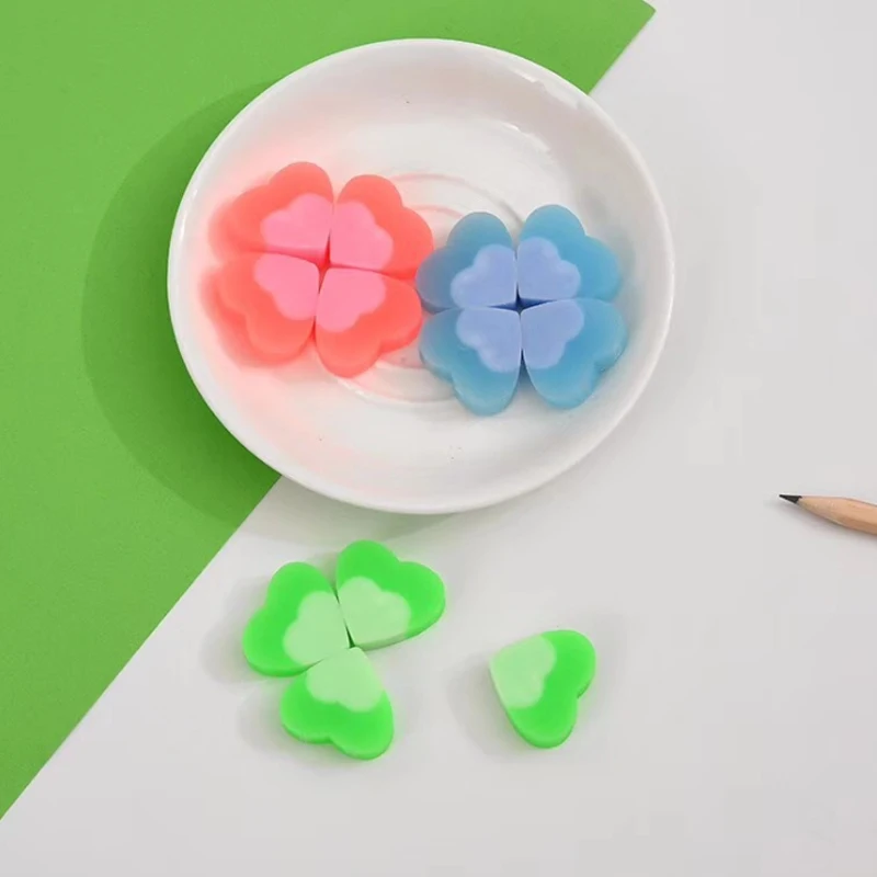 

4pcs/lot Cute Lucky Clover Small Fresh Eraser Set Rubber Pencil Erasers School Prizes Kid Gifts