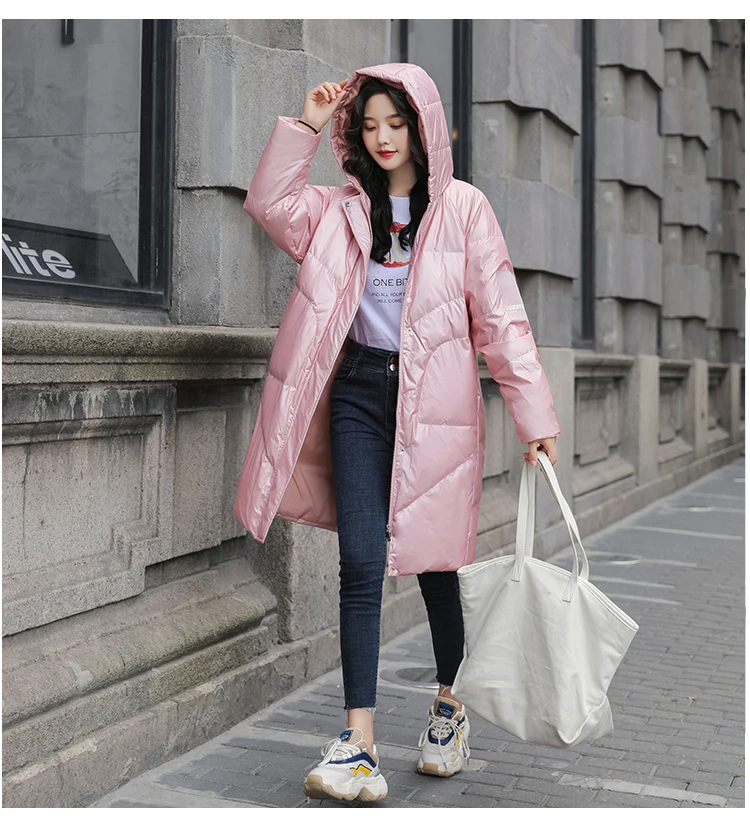 

JCHB 2021 down Jacket Women Long Warm New Hooded Loose Outerwear Korean Coats For Girls Fashion Jacket Woman Winter Coat