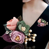 korean cloth art flower brooches pearl lapel pins female wedding jewelry fashion brooch for women clothing accessories