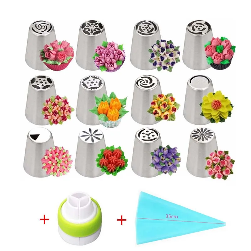 

14pc/Set Russian Tulip Icing Piping Nozzles Stainless Steel Flower Cream Pastry Tips Bag Cupcake Cake Decorating Tools