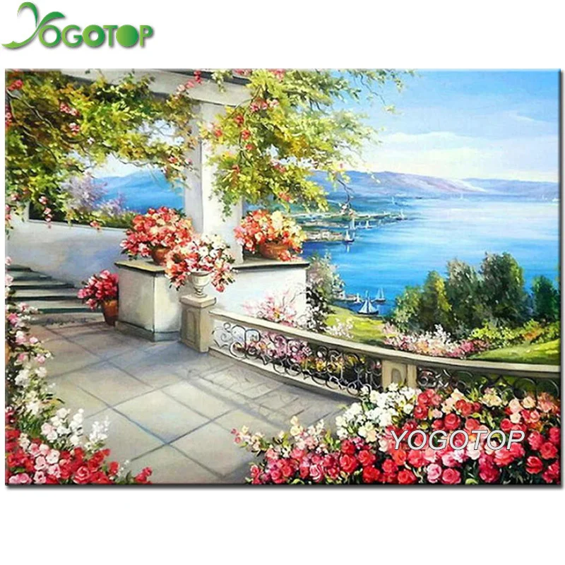 Алмазная живопись сделай сам Приморский сад пейзаж полноразмерная мозаика
