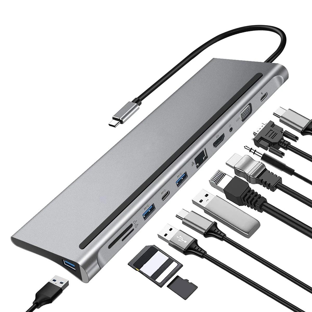 usb c hub type c adapter 11 in 1 87w charger port 4k hd vga sd tf card reader 4 usb3 0 ports laptop accessories for macbook pro free global shipping