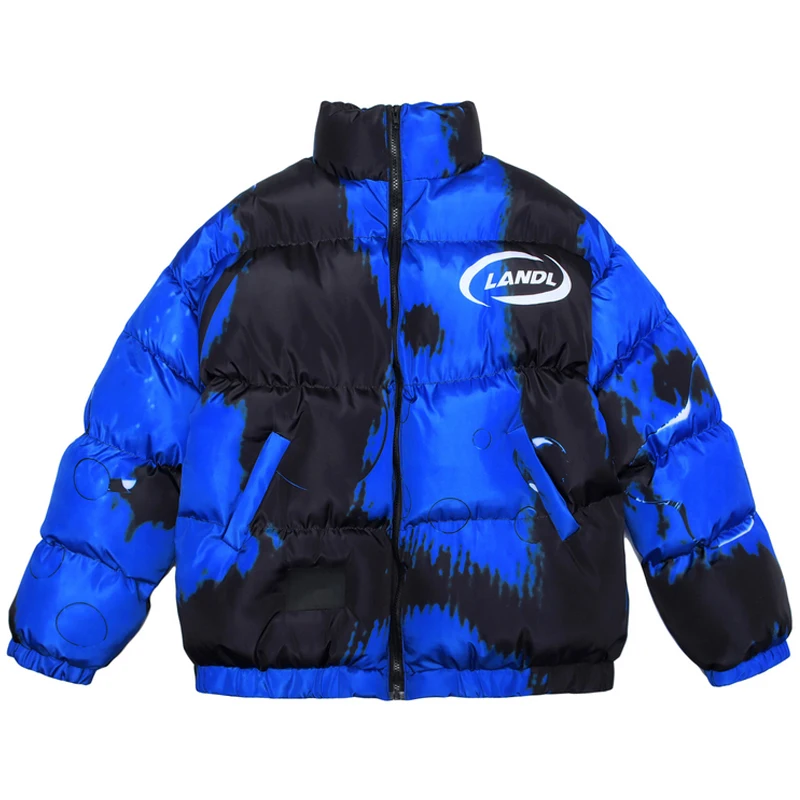 

Mens Tie Dye Print Thick Warm Parkas 2021 Winter Male Oversize Couple Jacket Coats Unisex Cotton Zipper Blue Parka Jackets Tops