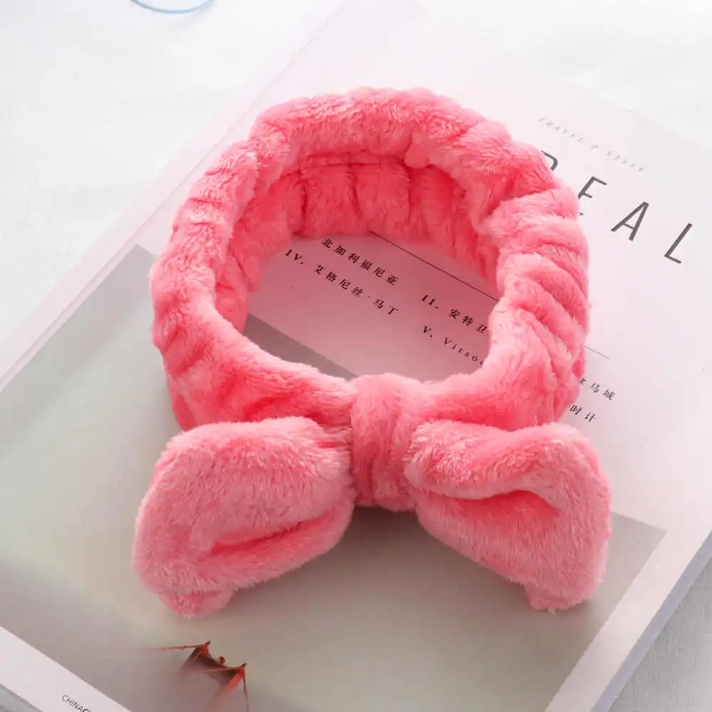 watermelon red 1 шт., женская модная повязка для волос из кораллового флиса с бантом, повязка на голову для девочек, одноцветная тюрбан, Мягкая повязка для макияжа лица, аксессуары для волос - Цвет: watermelon red