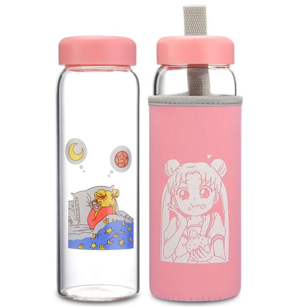 Японская мультяшная стеклянная бутылка 450 мл чашка для воды с изолированным