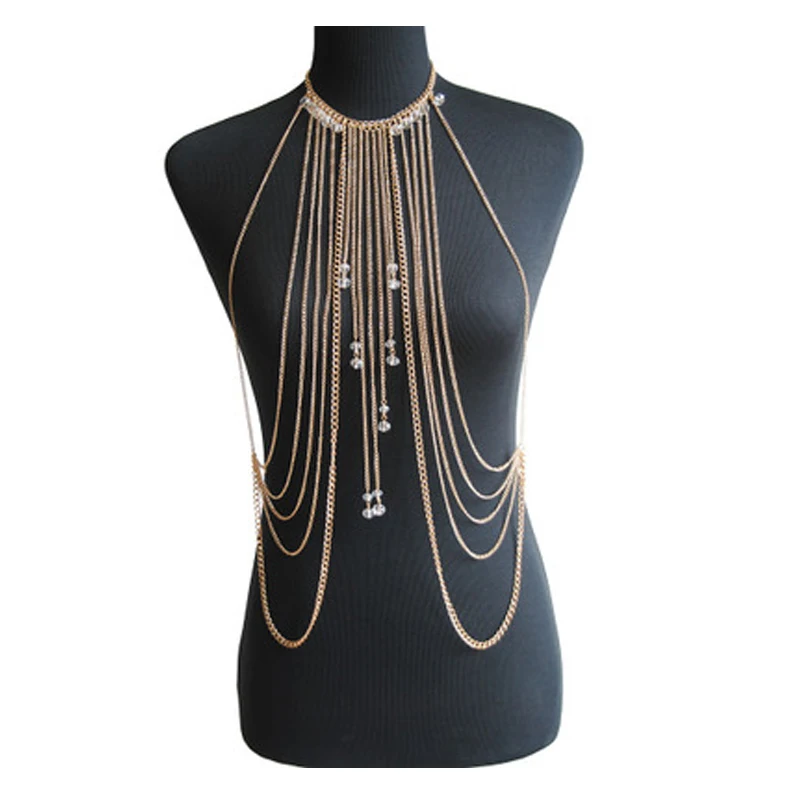 Женская майка в стиле панк с цепочкой для тела 2019 многослойная - Цена: 0