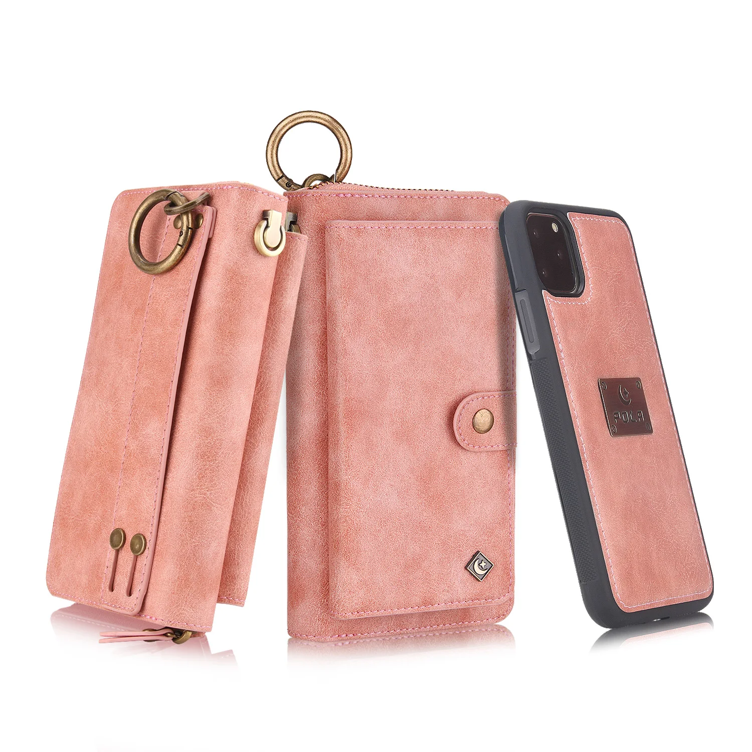 Pink Многофункциональный кошелек на молнии чехол для телефона для iPhone 11 Pro Max съемный Флип кожаный ремешок чехол для iPhone 11 чехол s - Цвет: Pink