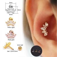 clear crystal crown earring fashion helix bar tragus in ear cartilage screw flat back
