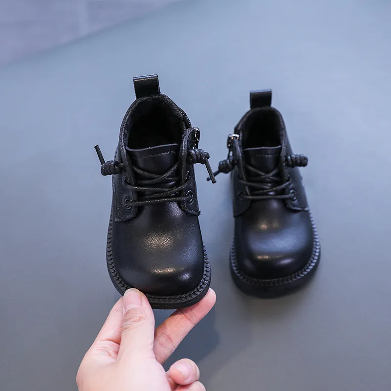 

Children Solid Color Fashion Martin Boots Kids Baby Girl Plus Thin Velvet Leather Shoes Toddler Round-toe Shoes Spring Fall Shoe