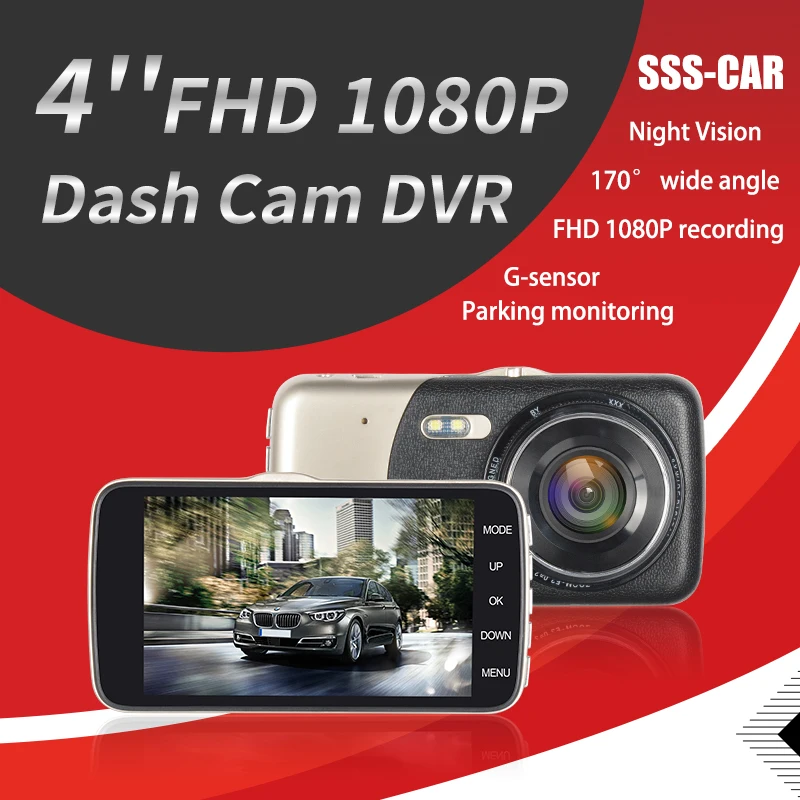 2019 новый размер экрана 4 дюйма ips дюймов высокая яркость (500CD) Dashcam Автомобильный