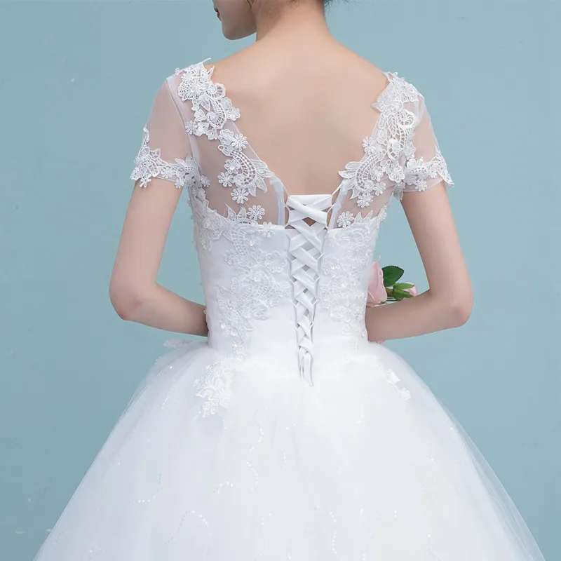 

2020 Cheap Backless Short Sleeves Wedding Dress Lace Vestido De Noiva Ball Gown Custom-made Plus Size Wedding Dresses