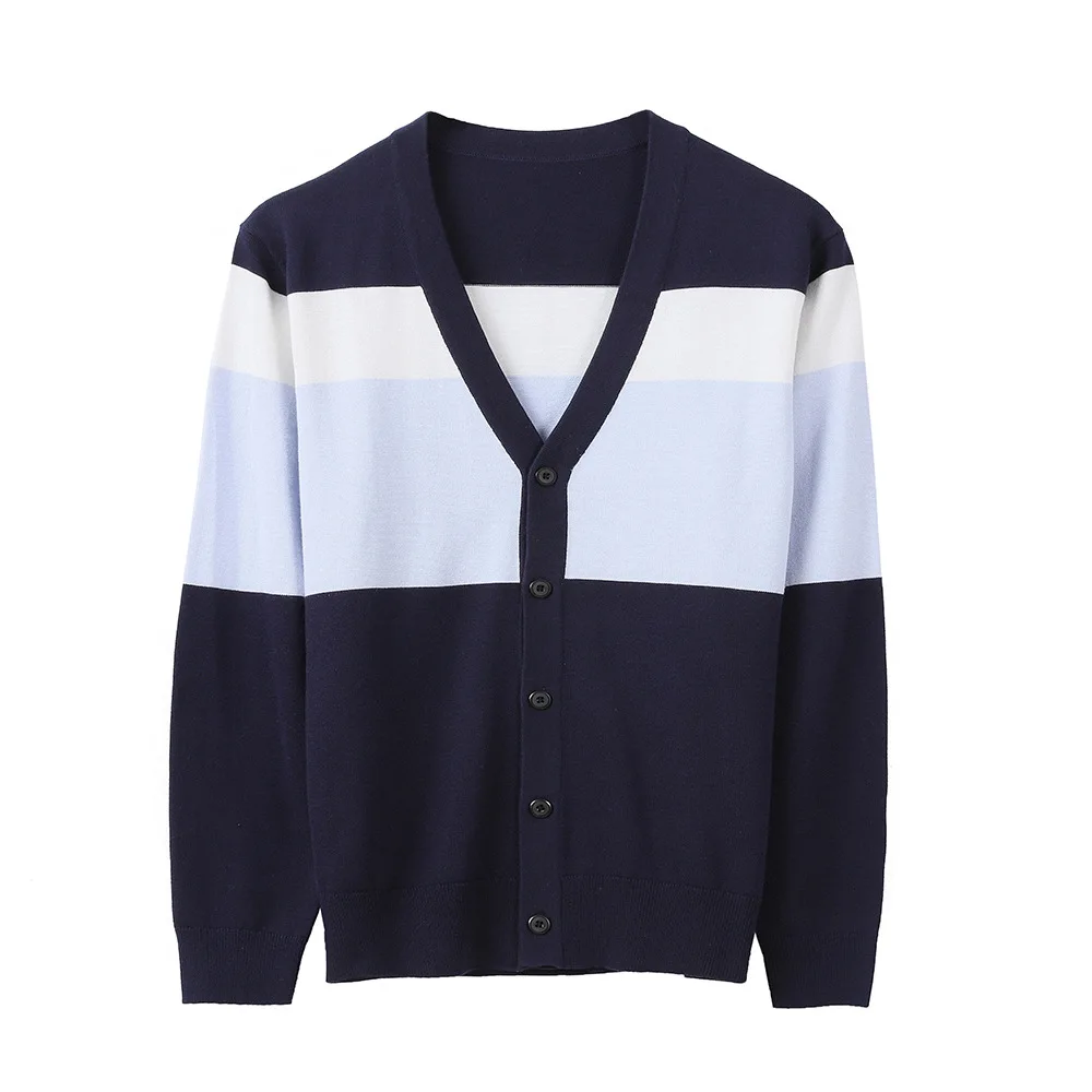 

2021 Men's Spring New Long Sleeve Loose V-neck Knitted Cardigan Youth Two-Color Casual Patchwork Sweater
