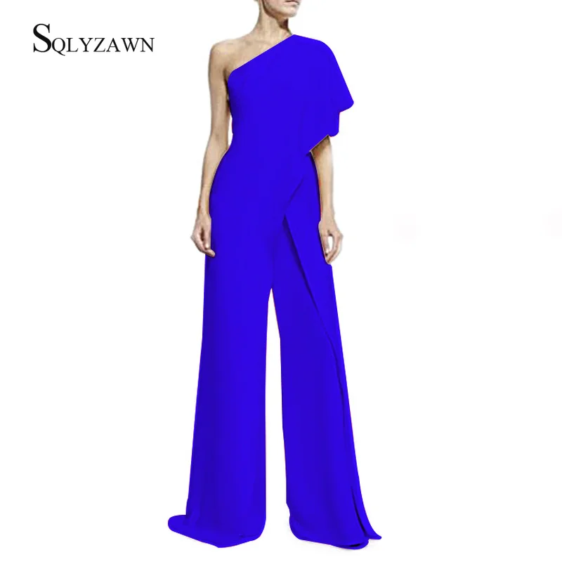 

6 Colors Formal Jumpsuits Romper Women Overall Sexy One Shoulder Bodycon Tunic Jumpsuit Party Femme 2019 Elegant Wide Leg Pant